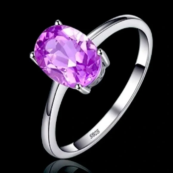 🆕New Delicate Amethyst Gemstone Ring, 925 Sterling Silver Ring Statement Ring - Picture 2 of 7